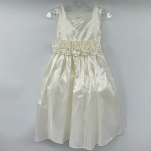Sweet Kids Pink Princess Ivory Satin with Flower Waistband Dress Size 3 NWT